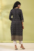 Women Black Digital Printed Mirror Work Straight Kurta
